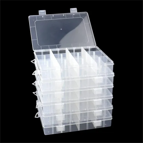 Miniatura 9 de Paquete de 3 cajas organizadoras de 28 compartimentos con separadores ajustables Parkical, contenedor de almacenamiento de plástico de 28 rejillas
