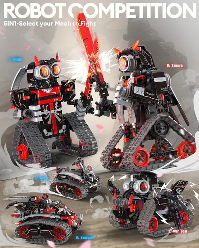 Miniatura 2 de Opmind Kit de Construcción de Robot RC STEM 5 en 1, Control por APP y Control Remoto, Bloques Samurái/Ninja 419 Piezas, Set de Constructor Juguete