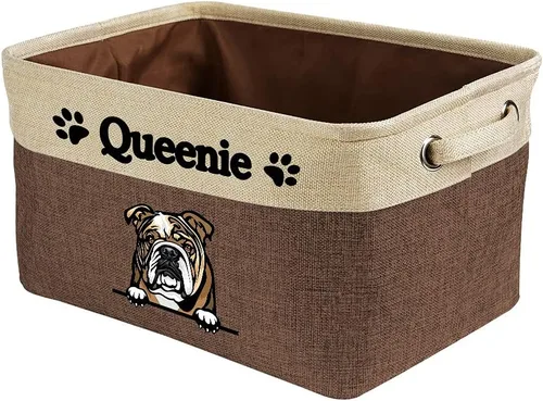 Miniatura 9 de Cesta de almacenamiento plegable personalizada con un bonito perro Bulldog inglés, plegable, de tela resistente, cubo de almacenamiento para Gris
