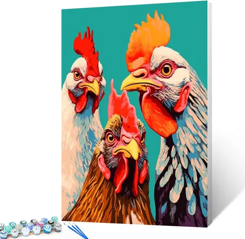 Tucocoo Bumbers - Pintura de animales de granja para adultos, pintura acrílica por números, pintura acrílica, lienzo, decoración de cocina, gallo,