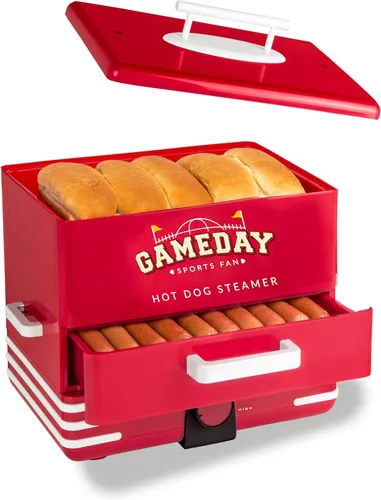 Nostalgia, vaporizador de perros calientes y calentador de moños para días de juego, se adapta a 20 perros calientes y 8 moños, vaporiza
