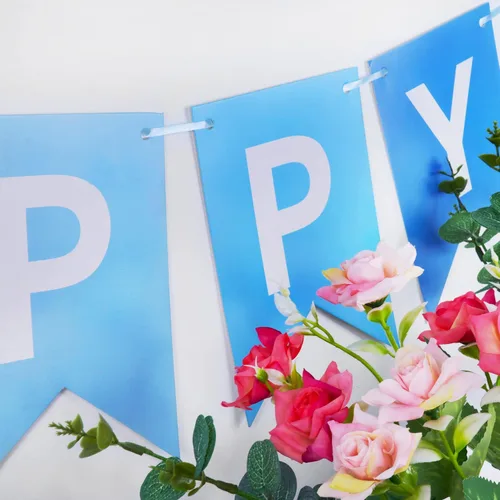 Miniatura 7 de Cartel azul de feliz cumpleaños, pancarta de feliz cumpleaños, guirnalda para baby shower, revelación de género, suministros de fiesta para niños