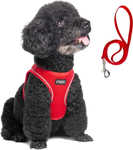 Miniatura 9 de Fida Cómodo arnés para perro con correa, chaleco suave para cachorros, a prueba de escapes, transpirable y ligero de malla suave, arnés reflectante