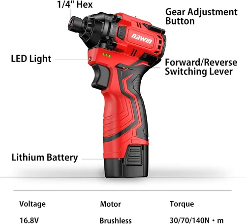 Miniatura 5 de Kit de controlador de impacto inalámbrico 16.8V Máximo torque 140Nm (105 pies-libras) Controlador de impacto eléctrico de alta rotación Motor sin