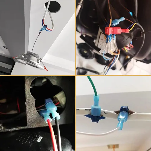 Miniatura 5 de Vrupin 120 conectores de cable en T, color azul 18-14 AWG, impermeables, grifos en T para automoción, autodesprecible rápido empalme en T, kit