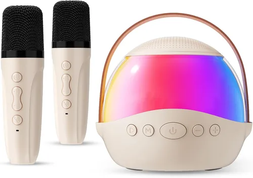 Miniatura 11 de Máquina de karaoke para niños y adultos, mini altavoz Bluetooth portátil con 2 micrófonos inalámbricos, luces LED para TV, regalos para niñas y Azul