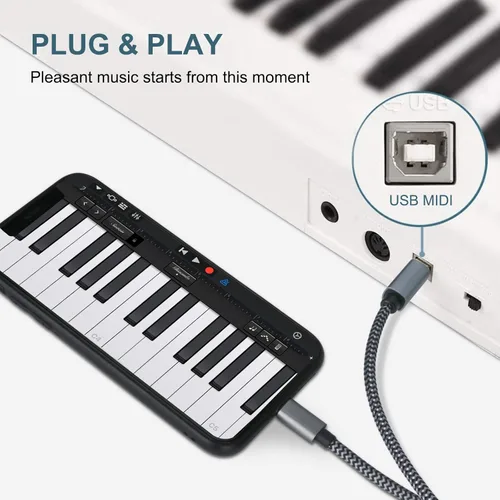 Miniatura 5 de Cable Lightning a MIDI USB OTG tipo B para iPhone seleccionados, modelos de iPad para controlador midi, instrumento de música electrónico, teclado