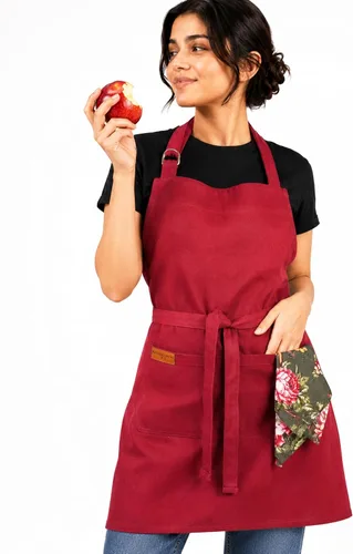 Miniatura 14 de Delantal de cocina 100% algodón con 2 bolsillos, delantal de chef ajustable para cocinar, hornear barbacoa, delantal unisex