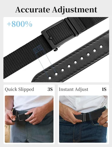 Miniatura 2 de SKiporty Cinturones tácticos de trinquete para hombres, cinturón de trabajo de nailon para golf con hebilla deslizante automática, ajuste ajustable