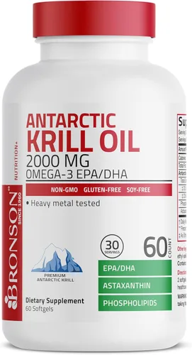 Miniatura 5 de Bronson Antarctic Krill Oil 2000mg with Omega-3s EPA, DHA, Astaxanthin and Phospholipids 60 Softgels