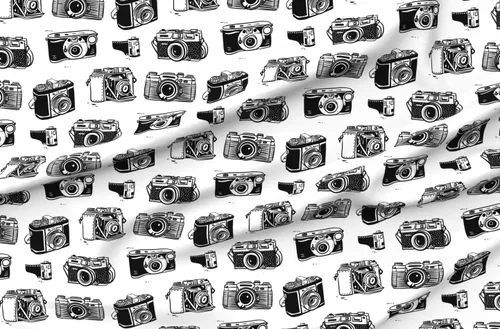 Spoonflower Tela – Fotografía en blanco y negro Foto Vintage Cámara impresa en tela de algodón Petal Signature por The Yard – Coser acolchado Ropa