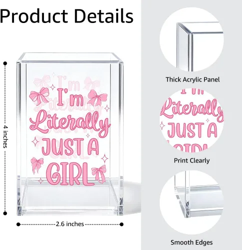 Miniatura 2 de I'm Literally Just A Girl - Organizador de cosméticos de acrílico para bolígrafos, divertido soporte de escritorio de acrílico para lápiz, bonitos