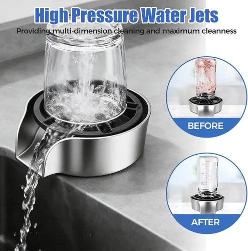 Miniatura 6 de Enjuague de vidrio para fregadero de cocina, enjuague de vidrio giratorio de 360 grados de alta presión con pistola rociadora extraíble, accesorio