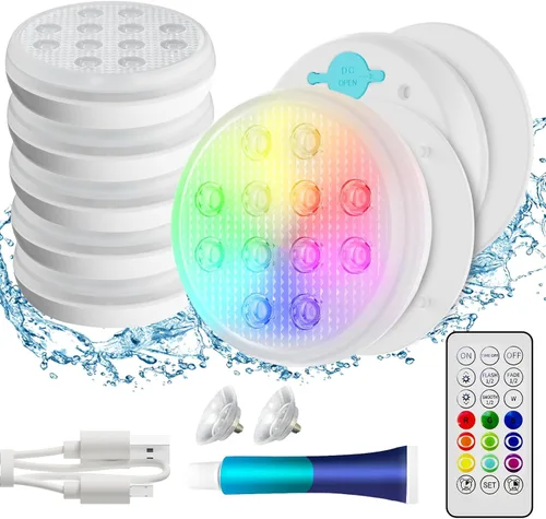 Miniatura 9 de QOLNBY - Luces de piscina recargables, luces LED sumergibles con control remoto, luces subacuáticas impermeables IP68, luz flotante que cambia de 16
