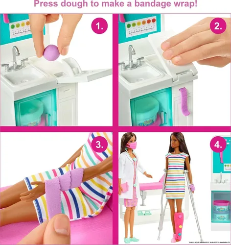 Miniatura 4 de Barbie Juego de carreras de clínica de enyesado rápido con muñeca doctora de cabello castaño, muebles y más de 30 accesorios, incluyendo moldes
