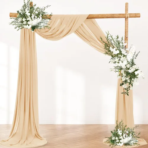 Miniatura 4 de LINXTAR Tela para Cortinaje de Arco de Boda 1 Panel 30'' x 18 Pies Gasa Transparente Champán Cortinaje de Arco para Telón de Fondo de Despedida