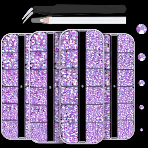 Miniatura 60 de 7000 diamantes de imitación de resina con pinzas para manualidades, diamantes de imitación de gelatina con parte trasera plana de 2/3/4/5/6mm, 4