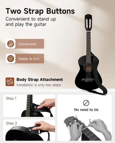 Miniatura 7 de Moukey Guitarra acústica de 30 pulgadas para principiantes, niños y jóvenes, 1/4 tamaño Dreadnought Guitarra Acustica Kit con póster de acordes