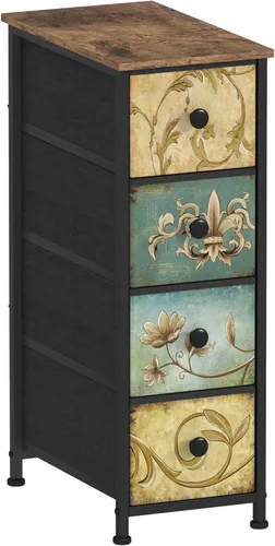 Tohomeor Cómoda de Almacenamiento Estrecha Cómoda Delgada con Cajones de Tela de Flores Retro Armario Vertical Delgado para Espacios Pequeños, Baño,