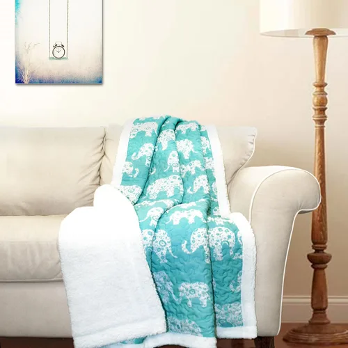 Miniatura 7 de Lush Decor Elephant Parade Manta Sherpa de Tiro 50" An x 60" L, Gris Suave - Manta de Elefante para Niños - Mantas de Tiro de Felpa para Cama