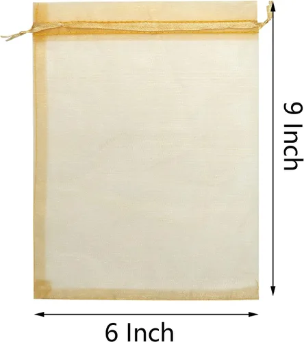 Miniatura 4 de 50 bolsas de organza de 6 x 9 pulgadas, bolsa de regalo de fiesta de boda con cordón Dorado