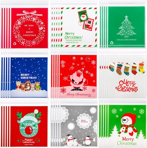 FEBSNOW 450 bolsas de dulces de Navidad, bolsas autoadhesivas de celofán, bolsas de plástico para galletas para Navidad, fiestas, regalos,
