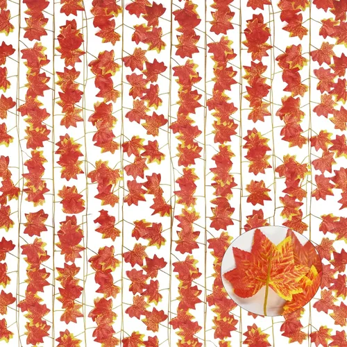 Guirnalda de hojas de otoño, 14 unidades, decoración de vides colgantes de 98 pies, hojas de arce artificiales, hiedra, vid colgante para decoración