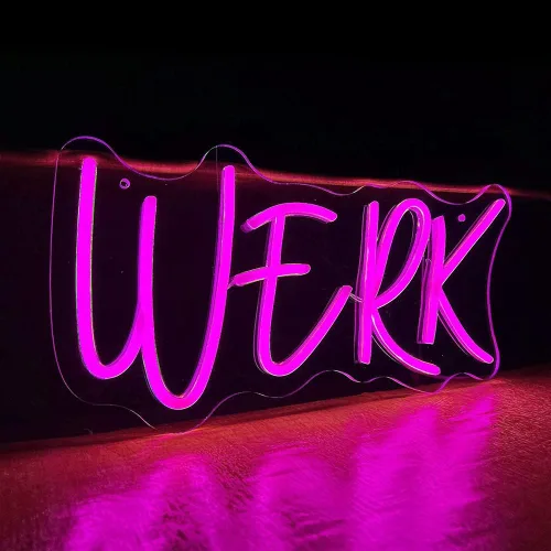 Werk Word - Letrero de luz LED rosa neón Werk "15.7 x 8.2 ", acrílico LED USB/interruptor para hombre, cueva, cerveza, bar, bar, empresa financiera,