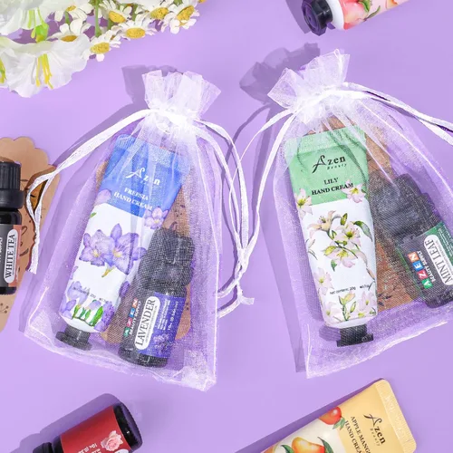 Miniatura 4 de AZEN 30 juegos de regalos a granel, crema de manos y aceites esenciales a granel con bolsa de organza, tarjeta de agradecimiento, regalos de baby