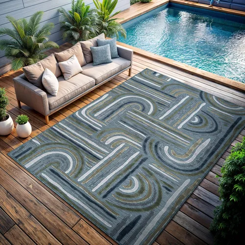 Miniatura 45 de CAMILSON Alfombra para Interiores y Exteriores, Alfombras de Área Azules 5x7 con Hojas Tropicales Botánicas para Patios Interiores y Exteriores
