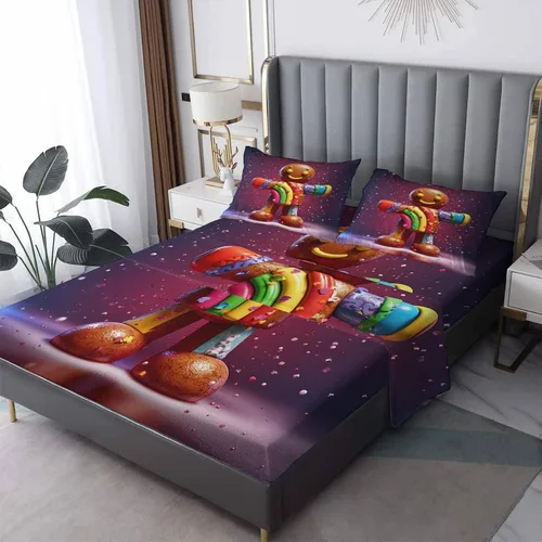 Miniatura 8 de Juego de sábanas de Navidad con diseño de gato tamaño individual, sábanas de microfibra suave y bolsillo profundo, sábanas y fundas de almohada