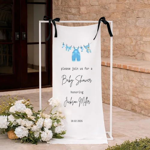 Miniatura 7 de Banner de bienvenida personalizado para baby shower, letrero de telón de fondo de tela con nombre personalizado Baby Shower #6