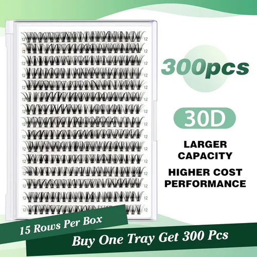 Miniatura 128 de Extensiones de racimos de pestañas 300 piezas, pestañas individuales 40D 0.07D rizado 11mm, para colocar en casa, bandeja grande de volumen