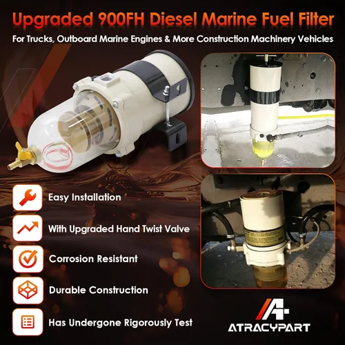 Miniatura 2 de Filtro de combustible marino diésel mejorado Turbina separador de agua SERIE 900 900FH 90GPH ｜ Con válvula de giro manual ｜ Compatible con camiones