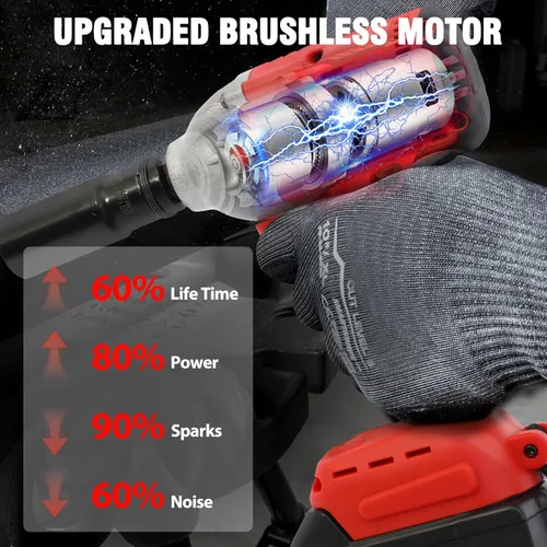 Miniatura 7 de ALSO GO Llave de impacto inalámbrica de 1/2 pulgada, pistola de impacto eléctrica de 450 N.m/330 pies, destornillador de impacto de alto par de 20