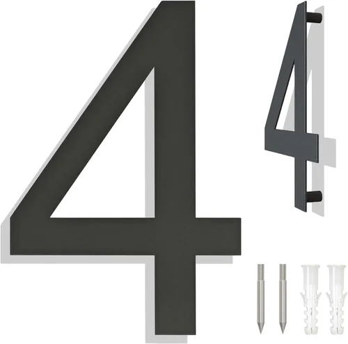 Miniatura 10 de Números grandes de acero inoxidable de 8 pulgadas, número de puerta de dirección de casa moderno negro para exterior, fácil de instalar, negro mate