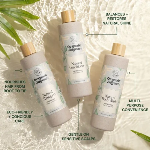 Miniatura 7 de Organic Jaguar, Acondicionador natural de madreselva, acondicionador sin sulfato con vitamina E, ricino, argán y almendras, miel, para hidratar todo