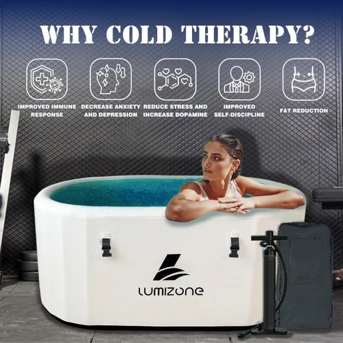 Miniatura 2 de Lumizone Bañera de inmersión fría inflable de 132 galones de capacidad, baño de hielo portátil, compatible con enfriadores de agua con tapa, sellos