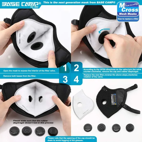 Miniatura 6 de BASE CAMP M Cross - Máscara antipolvo, reutilizable, transpirable, cómoda, máscara facial de seguridad para el trabajo con 6 filtros de carbón