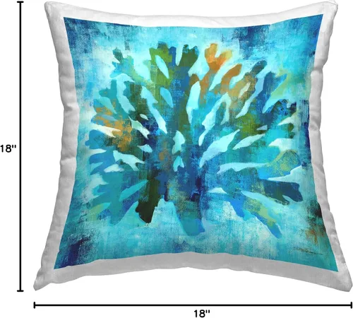 Miniatura 8 de Stupell Industries Liz Jardine - Almohada de diseño de coral acuático azul rústico, 18 x 18 pulgadas