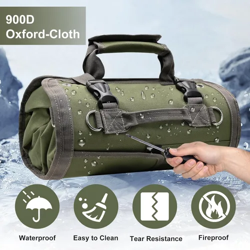 Miniatura 3 de Bolsa de herramientas enrollable, bolsa enrollable de herramientas resistente, con 4 bolsillos y 2 bolsas desmontables, bolsa enrollable para papá