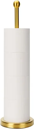 Songtec Soporte de Papel Higiénico Dorado con Reserva, Soporte de Rollo de Papel de Pie para 4 Rollos, Diseño Compacto Almacenamiento de Papel