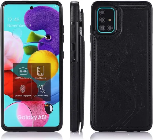 Miniatura 3 de Funda de teléfono para Samsung Galaxy A51 4G con protector de pantalla de vidrio templado y tarjetero con soporte para tarjetero, accesorios de Negro
