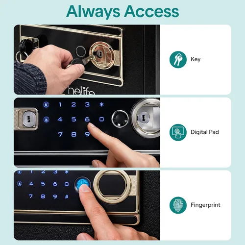 Miniatura 5 de Caja de seguridad biométrica con huella digital, acceso por código de teclado y llaves de respaldo, caja de seguridad digital de acceso rápido