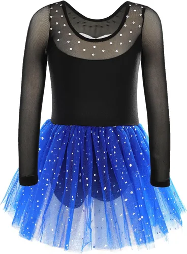 Miniatura 9 de EQSJIU Leotardo de ballet de manga larga con falda tutú para niñas, baile, gimnasia, niños pequeños, vestido de fiesta de copo de nieve brillante