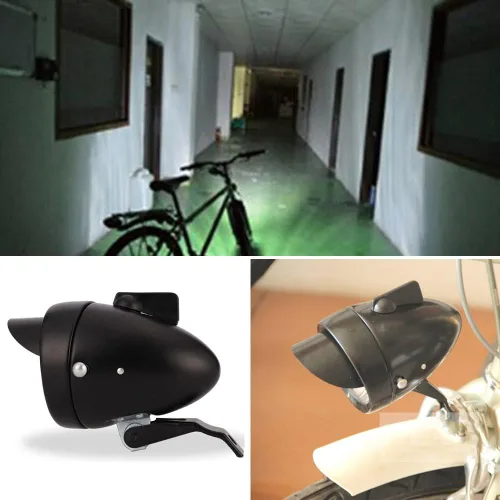 Miniatura 9 de con ala delantera cromo metal Shell clásico brillante bicicleta faro retro vintage bicicleta luz LED jinete ciclismo niebla cabeza lámpara