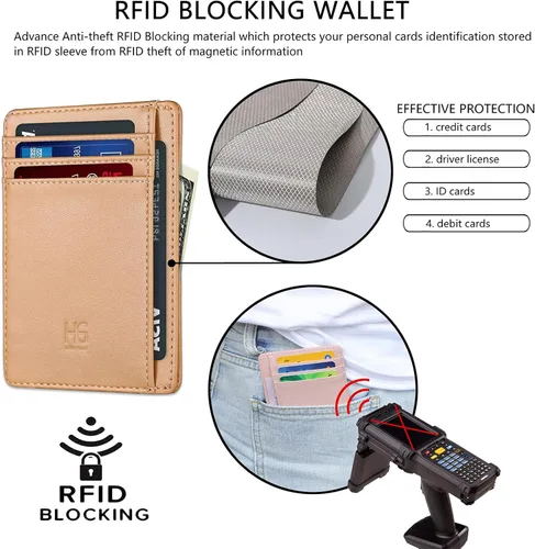 Miniatura 3 de Cartera delgada con bloqueo RFID para tarjetas, cartera minimalista de cuero con bolsillo frontal para mujer Slim, RFID Blocking, Minimalist, Front