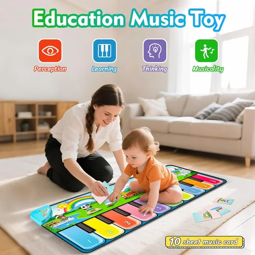 Miniatura 4 de FUCEORUY Alfombrilla de piano de juguete musical para niños pequeños de 1 a 3 años, juguete sensorial de aprendizaje de suelo, juguetes para niños