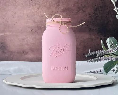 Miniatura 2 de Tarro rosa para centros de mesa, pintado a mano, cuarto de galón envejecido de 32 onzas, 7 pulgadas de alto, centro de mesa rústico de baby shower