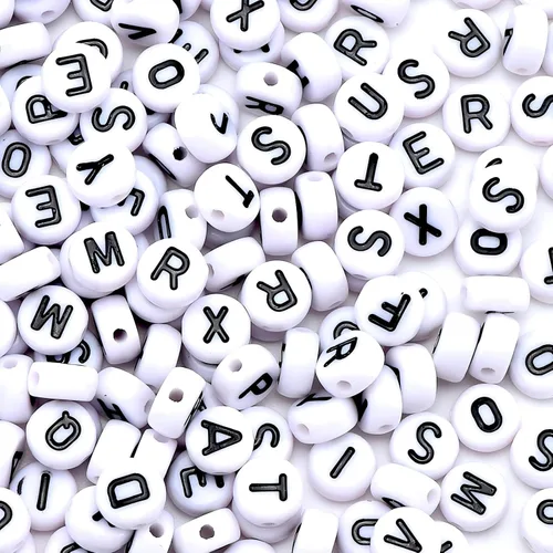 Miniatura 19 de 1600 piezas de cuentas de letras redondas negras y coloridas A-Z, cuentas de alfabeto acrílico de 4x7mm para hacer joyas con dijes